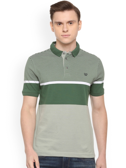 

Van Heusen Sport Men Green Striped Polo Collar T-shirt