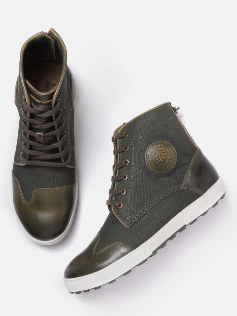 

Royal Enfield Men Olive Green Solid Mid-Top Sneakers