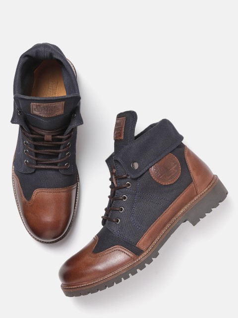 

Royal Enfield Men Navy Blue & Brown Colourblocked Mid-Top Flat Boots