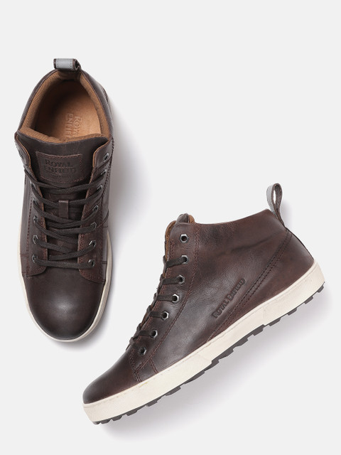 

Royal Enfield Men Brown Solid Leather Mid-Top Sneakers