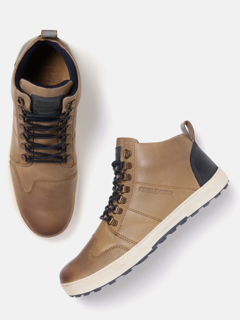 

Royal Enfield Men Brown Solid Leather Mid-Top Sneakers