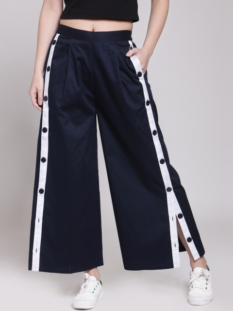 

plusS Women Navy Blue Solid Flared Palazzos