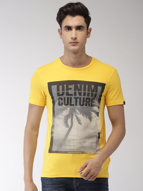

GAS Men Yellow Printed Round Neck T-shirt