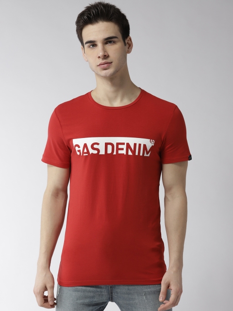 

GAS Men Red Printed Detail Round Neck T-shirt