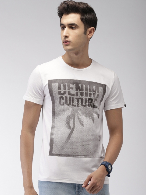 

GAS Men White Printed Round Neck T-shirt