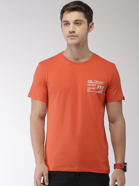 

GAS Men Orange Solid Round Neck T-shirt