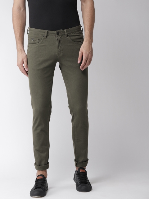 

GAS Men Olive Green Solid Regular Trousers