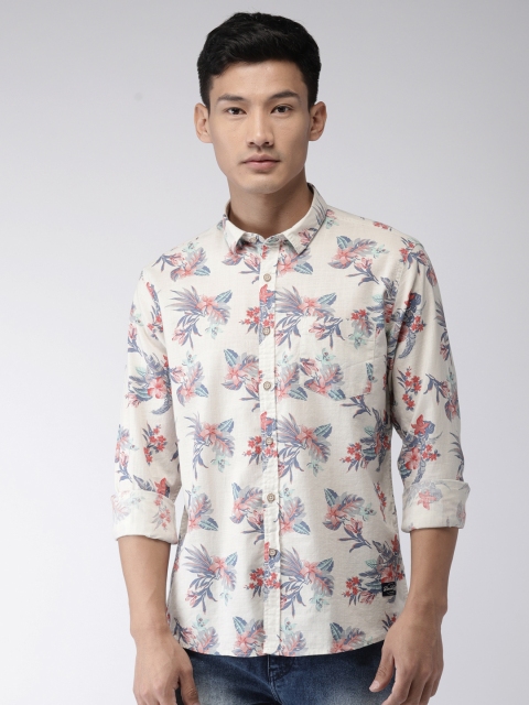 

Flying Machine Men Off-White Regular Fit Printed Casual Shirt