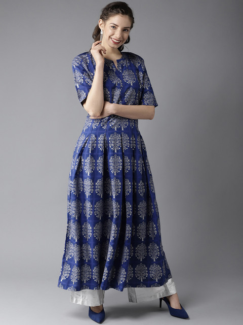 

HERE&NOW Women Blue & Grey Printed A-Line Kurta