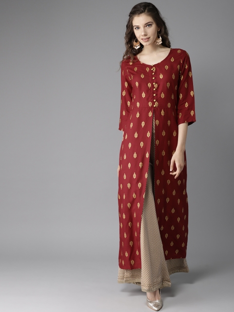 

HERE&NOW Women Brown & Golden Printed A-Line Kurta