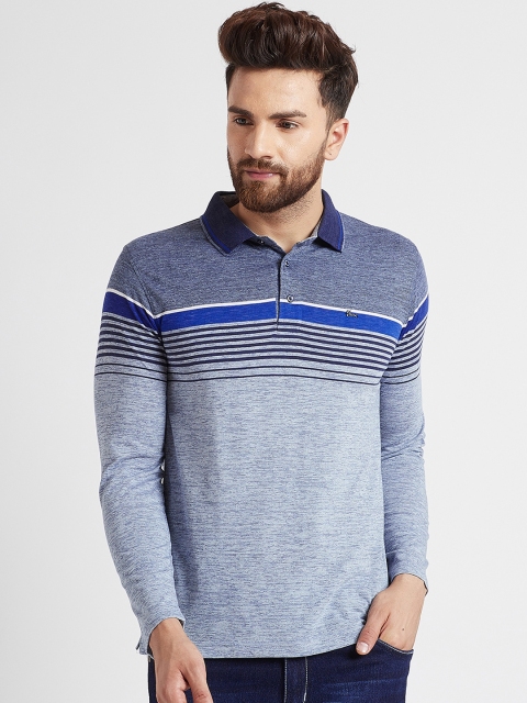 

Okane Men Blue Striped Polo Collar T-shirt