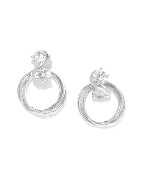 

Carlton London Silver-Toned Rhodium-Plated CZ Studded Circular Drop Earrings
