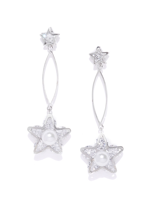 

Carlton London Silver-Toned Rhodium-Plated Star Shaped Drop Earrings