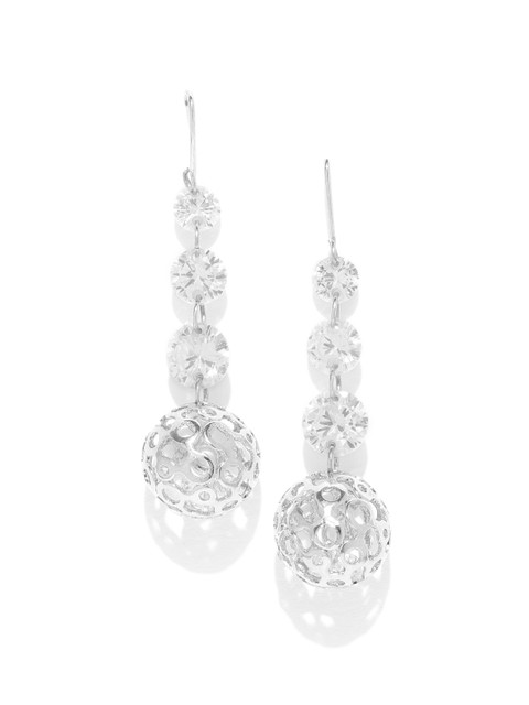 

Carlton London Silver-Toned Rhodium-Plated CZ Studded Spherical Drop Earrings