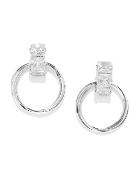 

Carlton London Silver-Toned Rhodium-Plated CZ Studded Circular Drop Earrings