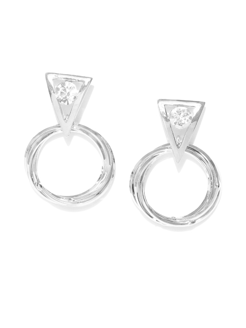 

Carlton London Silver-Toned Rhodium-Plated CZ Studded Circular Drop Earrings
