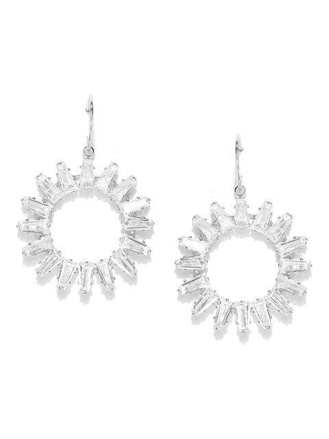 

Carlton London Silver-Toned Rhodium-Plated CZ Studded Circular Drop Earrings