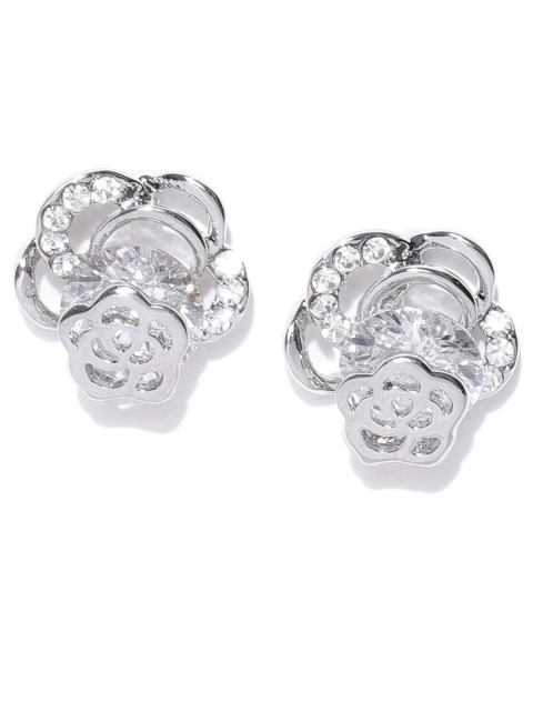 

Carlton London Silver-Plated Stone-Studded Floral Oversized Studs