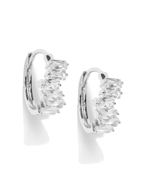 

Carlton London Silver-Toned Rhodium-Plated CZ Stone Hoop Earrings