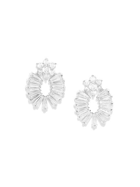 

Carlton London Silver-Toned Rhodium-Plated CZ Oval Studs