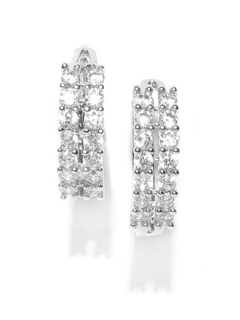 

Carlton London Silver-Toned Rhodium-Plated CZ Circular Hoop Earrings