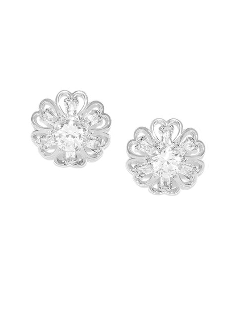 

Carlton London Silver-Toned Rhodium-Plated CZ Floral Studs