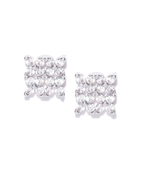 

Carlton London Silver-Toned Rhodium-Plated CZ Stone Square Studs