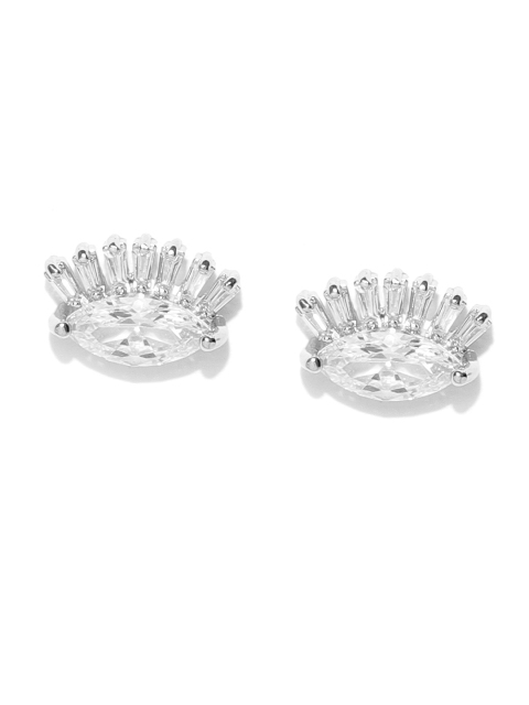 

Carlton London Silver-Toned Rhodium-Plated CZ Stone Quirky Studs