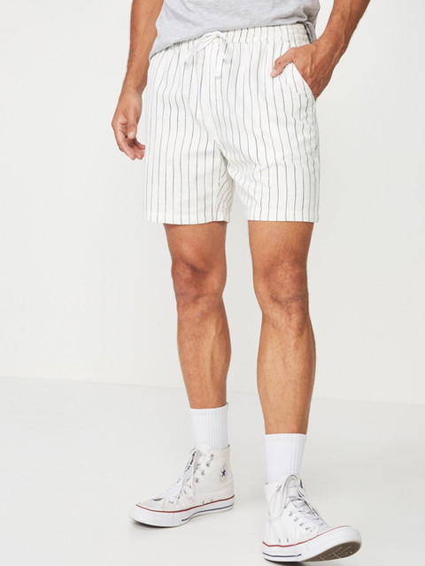 

COTTON ON Men White Striped Regular Fit Regular Shorts