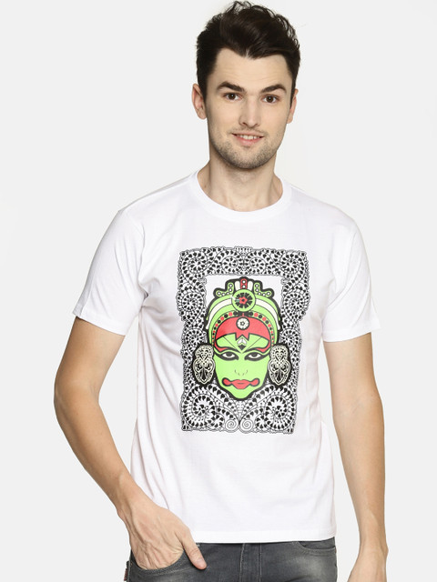 

Tantra Men White Printed Round Neck T-shirt