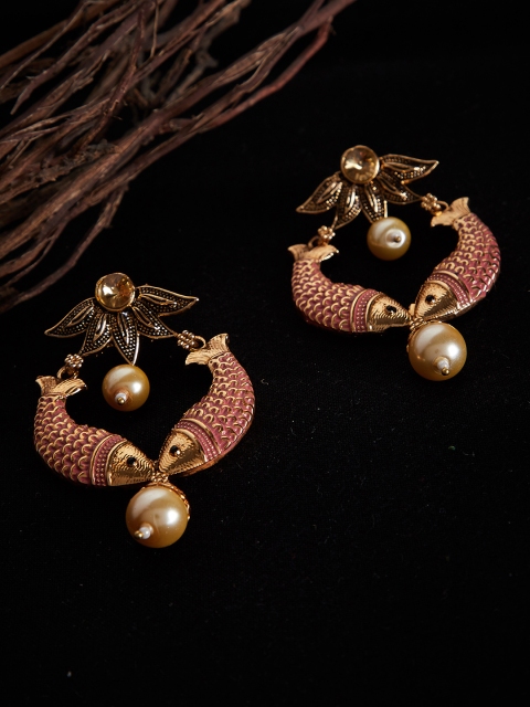 

PANASH Gold-Toned & Red Classic Drop Earrings