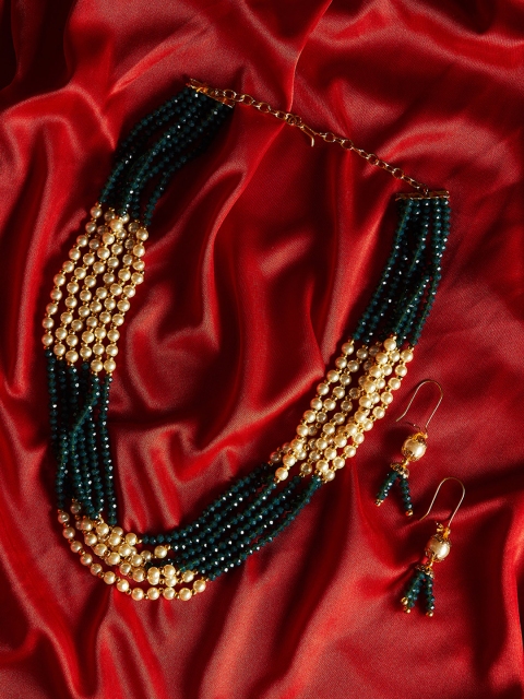 

PANASH Women Gold-Plate & Green Embellished Handcrafted Jewellery Set