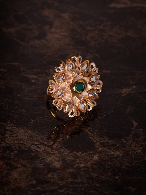 

PANASH Women Gold-Plated & Green Kundan-Studded Cocktail Ring