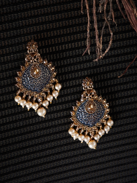 

PANASH Gold-Toned & Black Floral Drop Earrings