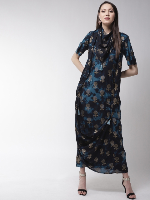 

WoowZerz Women Navy Blue & Golden Printed Maxi Dress