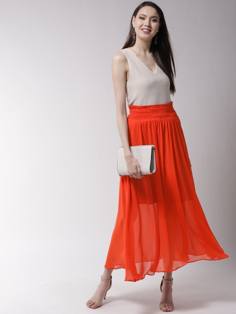 

WoowZerz Women Orange Solid Maxi A-Line Skirt