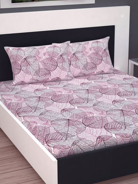 

Divine Casa Pink Floral 144 TC Cotton 1 Queen Bedsheet with 2 Pillow Covers