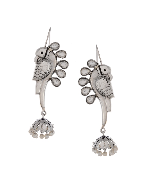 

Silvermerc Designs Women Silver-Toned Contemporary Jhumkas