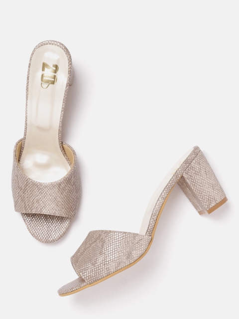 

20Dresses Women Beige & Gold-Toned Snakeskin Pattern Block Heels