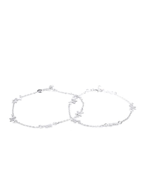 

Carlton London Set of 2 925 Sterling Silver Butterfly-Shaped Anklets with Silver Plating