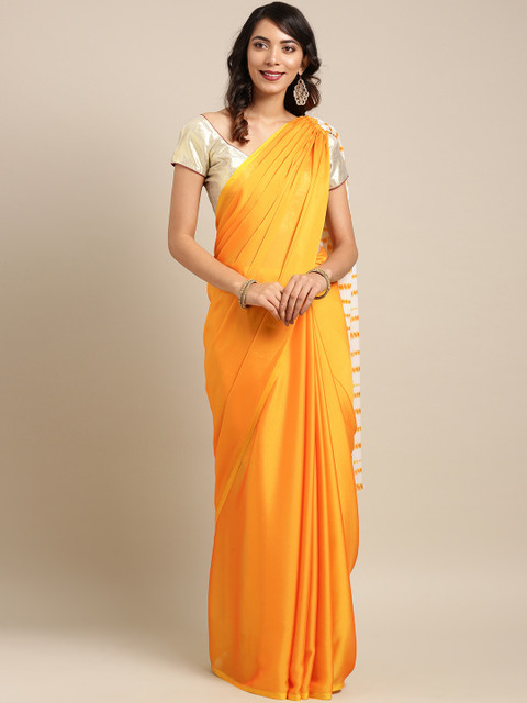 

Tikhi Imli Yellow Striped One Minute Poly Crepe Saree