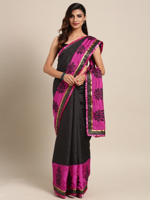 

Tikhi Imli Black & Pink Art Silk Embroidered Saree