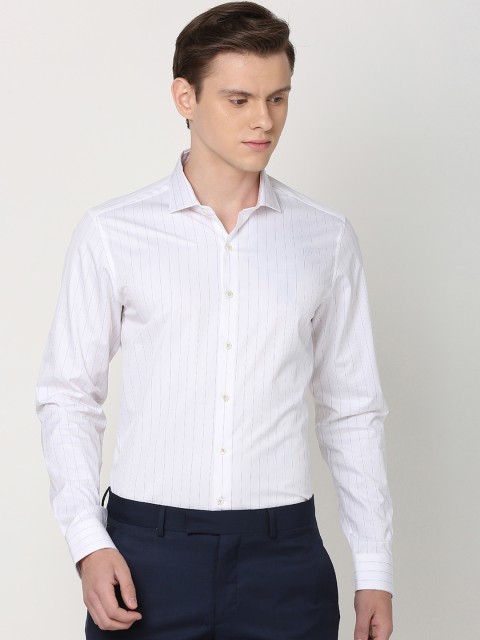 

SIMON CARTER LONDON Men White Slim Fit Striped Semiformal Shirt