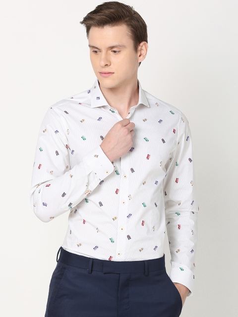 

SIMON CARTER LONDON Men White Slim Fit Printed Semiformal Shirt