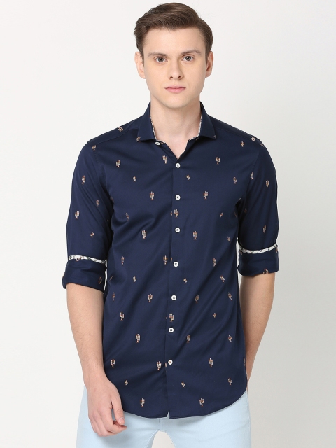 

SIMON CARTER LONDON Men Navy Blue Slim Fit Printed Casual Shirt