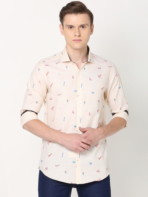 

SIMON CARTER LONDON Men Beige Slim Fit Printed Casual Shirt