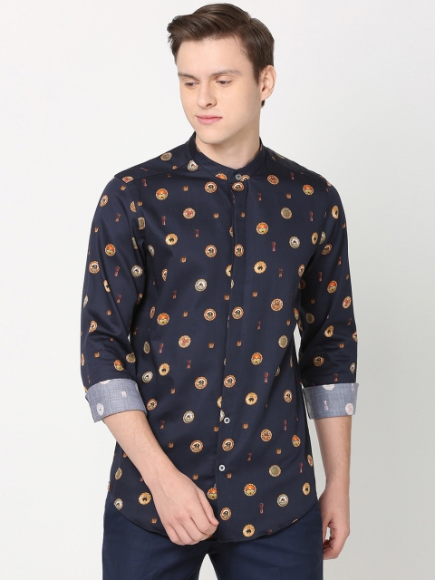

SIMON CARTER LONDON Men Navy Blue Slim Fit Printed Casual Shirt