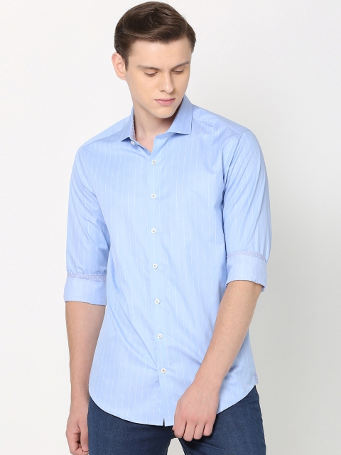 

SIMON CARTER LONDON Men Blue Slim Fit Striped Casual Shirt