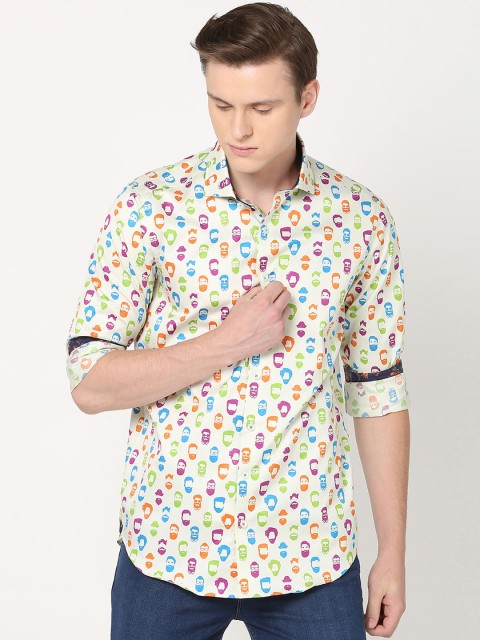 

SIMON CARTER LONDON Men Off-White Slim Fit Printed Casual Shirt
