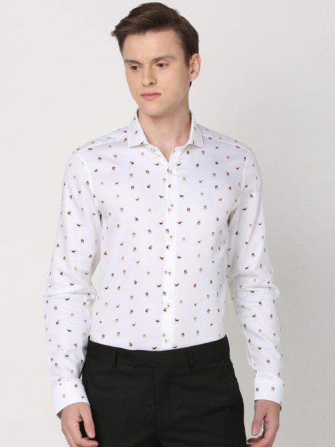 

SIMON CARTER LONDON Men White Slim Fit Printed Semiformal Shirt